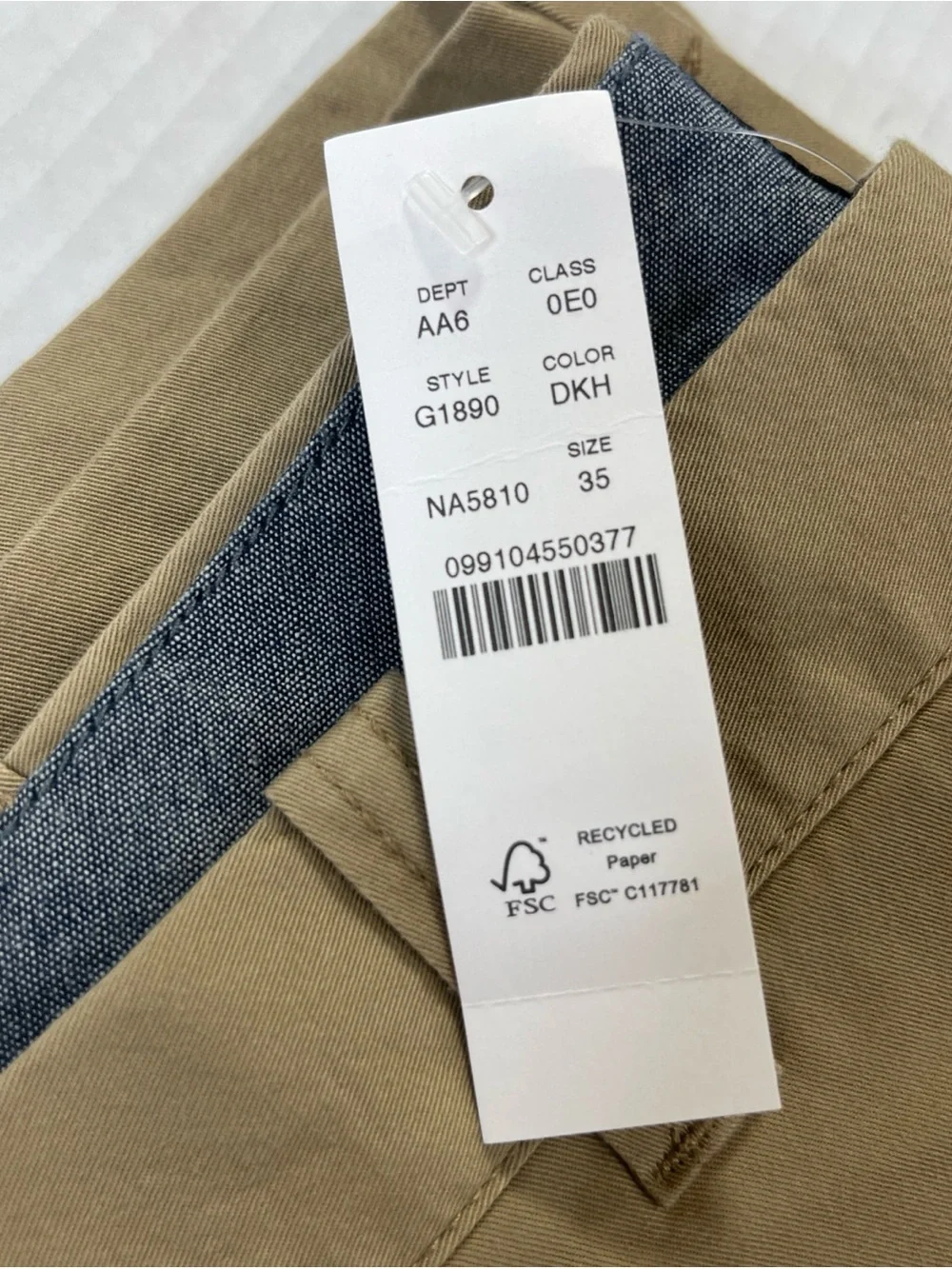 NWT J. Crew Men's Shorts Size 35 Tan Stretch Chino 10.5
